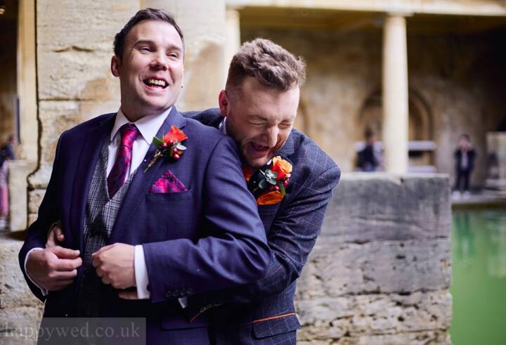 portraits of the newlyweds near the Great Bath within the Roman Baths
