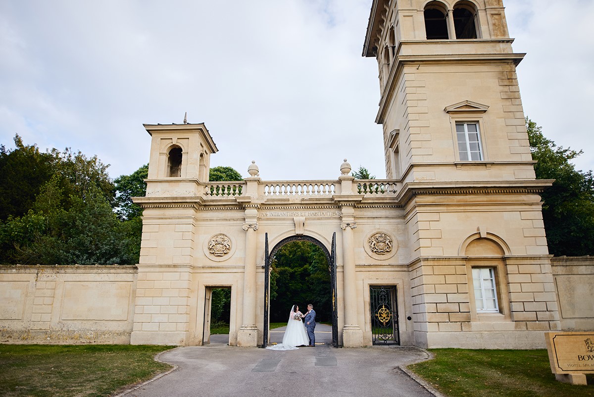 Bride and groom portraits on the scenic golf course at Bowood hotel