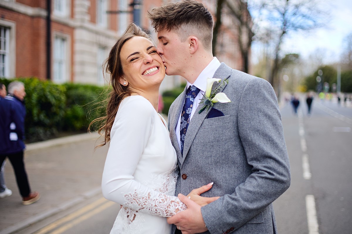 fun street shots Cardiff wedding