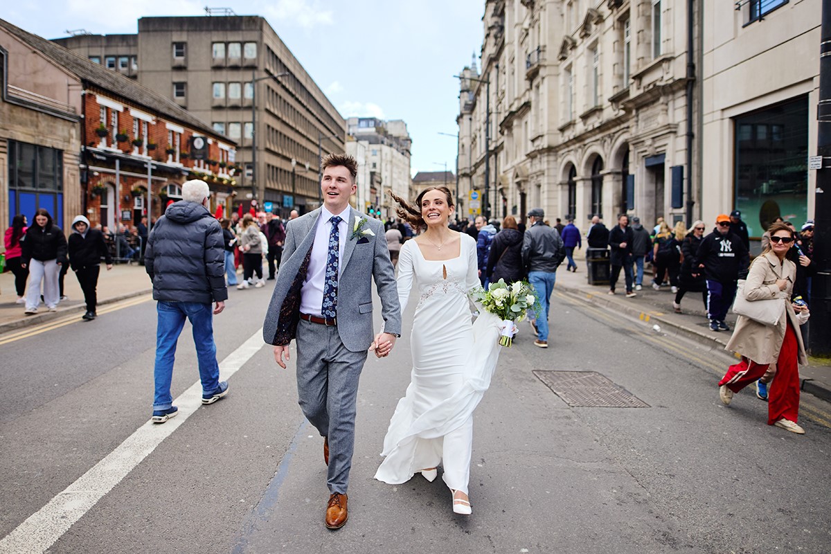 short walk into the Cardiff city centre to capture some romantic portraits of the bride and groom