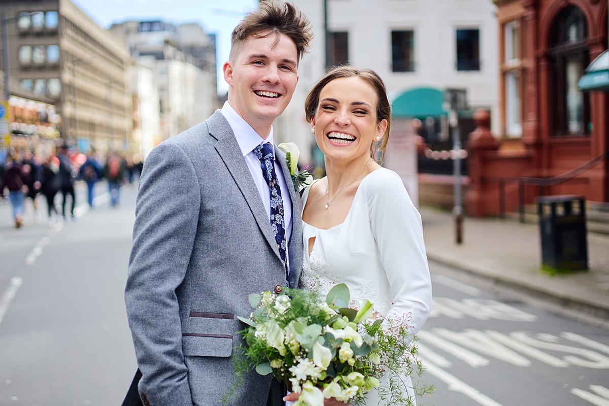 fun street shots Cardiff wedding