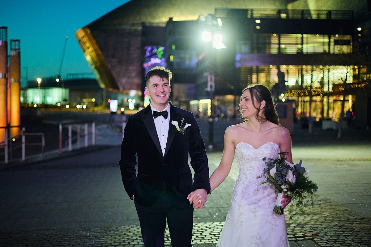 Wedding photos at Cardiff Bay