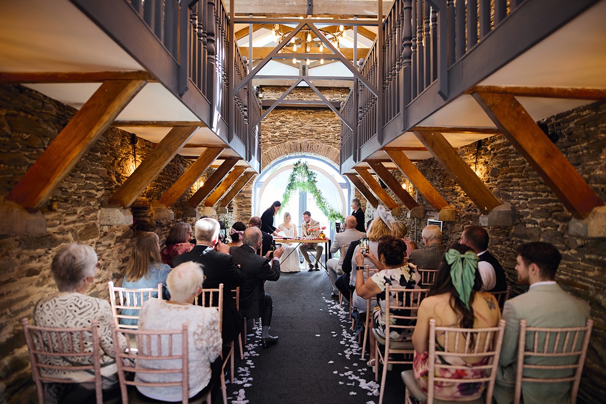 Bride and groom Llechwen hall hotel wedding ceremony